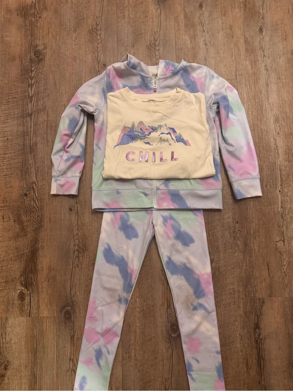 CrewCuts Girls Tie-Dye Athletic Set with 'Chill' Graphic - size small (6-7)